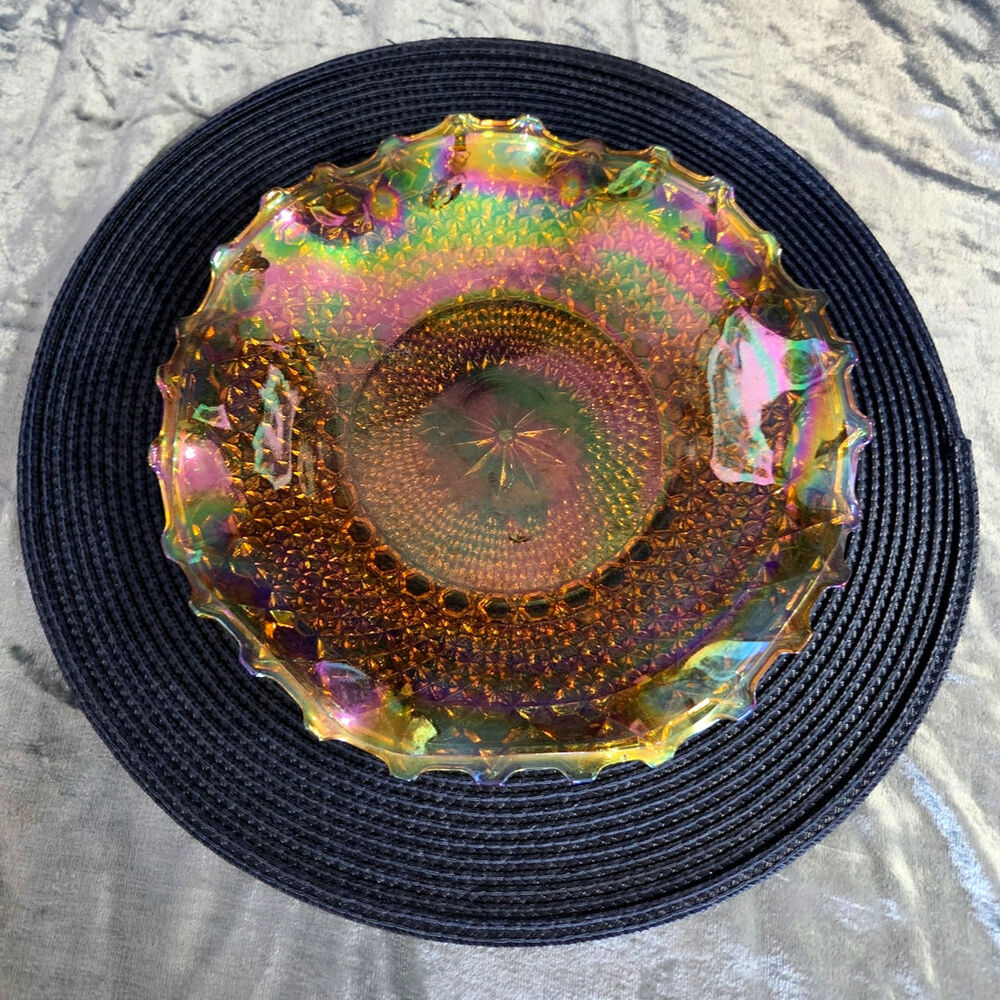 Indiana Glass Amber Carnival Glass Ruffled/Crimped Bowl